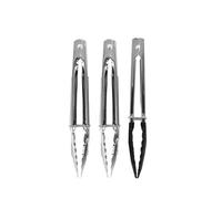 Fackelmann Pinzas de cocina de acero inoxidable, juego de 3 con función de bloqueo, 2 cabezales de función de acero inoxidable, 1 cabezal de plástico (PP), 18 cm, color plateado y negro
