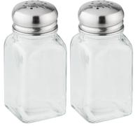 FACKELMANN Salero o pimentero cocina o mesa de cristal con tapa en acero inoxidable, capacidad de 75ml, 3,9x3,9x10cm, 1ud. (Paquete de 2)