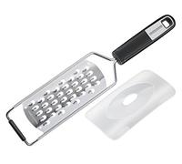 Fackelmann SENSE - Rallador de mano (30 cm, acero inoxidable, mango ergonómico Soft Touch, escofina con protector de hoja y superficie antideslizante, 1 unidad), color plateado y negro