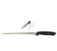 Fackelmann Set Cuchillo Jamonero Nirosta 23/34 cm y Pinza para Jamón 11 cm Acero Inoxidable, Juego para Cortar Jamón y Servir