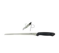 Fackelmann Set Cuchillo Jamonero Nirosta 23/34 cm y Pinza para Jamón 11 cm Acero Inoxidable, Juego para Cortar Jamón en Finas Lonchas y Servir en el Plato
