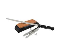 Fackelmann Set Cuchillo Jamonero Nirosta Mega 24/36 cm Acero Inoxidable para Cortar Jamón en Finas Lonchas, Piedra para Afilar Cuchillos Nirosta de 14x5 cm y Pinza para Jamón 11 cm Acero Inox.