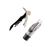 Fackelmann Set de Accesorios para Vino, incluye Sacacorchos de Camarero de Dos Tiempos y Vertedor de Vino con Tapón