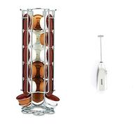 Fackelmann Set incluye 1 Soporte Cápsulas de Café Vertical en Elegante y Resistente Acero Cromado, para 18 cápsulas Dolce Gusto y 1 Espumador de Leche, Mini Batidor Capuchino