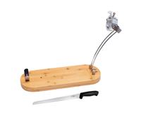 Fackelmann Set Jamonero Giratorio y Plegable de Madera de Bambú 48x19 cm, Juego Jamonero y Cuchillo, incluye Cuchillo Jamonero Nirosta Elegant 34 cm en Acero Inoxidable de Alta Calidad