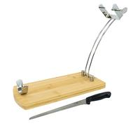 Fackelmann Set Jamonero Plegable de Madera de Bambú 37x16 cm, Juego Jamonero y Cuchillo, incluye Cuchillo Jamonero Nirosta Elegant 34 cm en Acero Inoxidable…