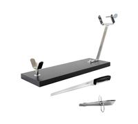 Fackelmann Set Jamonero XXL Negro, Madera de Pino Resistente 48x30x17 cm, Base Estable para Jamones Grandes, incluye Cuchillo Jamonero 23/34 cm y Pinzas para Jamón Acero Inoxidable 11 cm