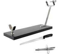 Fackelmann Set Jamonero XXL Negro, Madera de Pino Resistente 48x30x17 cm, Base Estable para Jamones Grandes, incluye Cuchillo Jamonero 23/34 cm y Pinzas para Jamón Acero Inoxidable 11 cm
