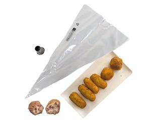 Fackelmann Set para Croquetas, Contiene 10 Mangas Desechables y 1 boquilla de Acero Inoxidable, Mangas hacer croquetas 55x33cm, Boquilla Ø3,6x2,5cm, Manga Pastelera, Manga de Churros