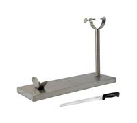 Fackelmann Set Soporte Jamonero Fijo Acero Inoxidable, 49x34 cm, incluye Cuchillo Jamonero 23/34 cm Nirosta Elegant