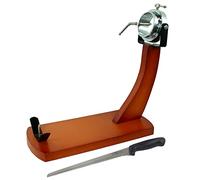 Fackelmann Set Soporte Jamonero Giratorio con Cuchillo, Madera de Pino y Color Caramelo, Herrajes de Acero, 38x36x16 cm, Cuchillo de Acero Inoxidable 34 cm