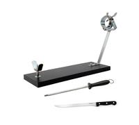 Fackelmann Set Soporte Jamonero Giratorio XXL, 48x34 cm, Especial Jamones Grandes, Incluye Cuchillo Jamonero 23/34 cm y Chaira