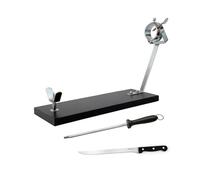 Fackelmann Set Soporte Jamonero Giratorio XXL, 48x34 cm, Especial Jamones Grandes, Incluye Cuchillo Jamonero 23/34 cm y Chaira