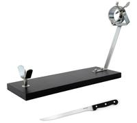 Fackelmann Set Soporte Jamonero Giratorio XXL Negro, 48x34 cm, Especial Jamones Grandes, Incluye Cuchillo Jamonero 24/36 cm