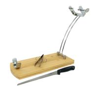 Fackelmann Set Soporte Jamonero Plegable de Bambú con Cuchillo Jamonero 34 cm Nirosta Elegant de Acero Inoxidable y Pinza para Jamón 11 cm de Acero Inoxidable