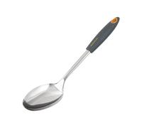 Fackelmann Soft Cucharón Servir de Acero Inoxidable, adecuado para Pasta, Paella, Risotto, Guisos, Mango Antideslizante en Polipropileno, Color Gris y Naranja, 32x7cm, 1ud.