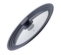 Fackelmann Tapa Sartén Universal de Cristal 24/26/28 cm, Tapa Antisalpicaduras, Diámetro 29,5 cm, Borde Silicona Negro, Perilla de Nylon, Válvula de Vapor, Compatible con Ollas, Sartenes y Cacerolas