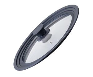 Fackelmann Tapa Sartén Universal de Cristal 24/26/28 cm, Tapa Antisalpicaduras, Diámetro 29,5 cm, Borde Silicona Negro, Perilla de Nylon, Válvula de Vapor, Compatible con Ollas, Sartenes y Cacerolas