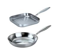 Fackelmann Vita3 Set de Sartenes, incluye Sartén 26 cm y Grill 28 cm, Acero Inoxidable Triply sin Antiadherente, Libre de PFA, Aptas para Inducción y todo tipo de Cocinas, Aptas para Lavavajillas