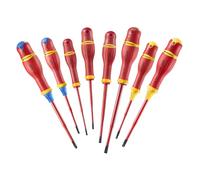 FACOM Juego de 8 Destornilladores Aislados 1000V Slim Borneo, Tratamiento Térmico, Mango Soft Grip, Tratamiento Tri-Coating, Marcado Láser, Ergonomía Optimizada, ATB.J8TVE