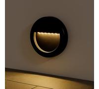 FactorLED Aplique LED Exterior, 3W (30W), Baliza Negra para escaleras y caminos, Superficie Pared, IP65 Impermeable, Luces de paso (Luz natural, Circular)