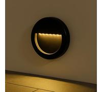 FactorLED Aplique LED Exterior, 3W (30W), Baliza Negra para escaleras y caminos, Superficie Pared, IP65 Impermeable, Luces de paso (Luz cálida, Circular)