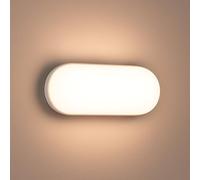 FactorLED Aplique Pared Exterior, Plafón Techo Exterior, 12W, 1200Lm, IP65 Impermeable, Blanco, Lampara Pared Moderno ideal para jadin, terraza, porche, garaje o patio (Luz natural 4000K, Ovalado)
