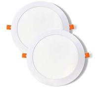 FactorLED ¡OFERTA! Pack x2 Placa LED Circular 20w Slim 2000 Lm, Downlight Panel Redondo, Placa Blanca Empotrable, LED Extraplano, Iluminación de interior, Corte de Techo Φ205mm (Luz Cálida (3000K))