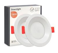 FactorLED Pack x2 Downlight LED Techo Empotrable Circular, 9cm 8W (100W), Panel Redondo Empotrado, URG17, Potencia Regulable, Luz Seleccionable 3000K-4000K-5700K (CCT) (2, Ø90mm)