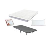 FACTORY COLCHÓN - Pack Colchón Viscoelástico Aloe + Base Tapizada + Almohada + Protector De Colchón 135x190