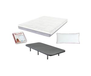FACTORY COLCHÓN - Pack Colchón Viscoelástico Aloe + Base Tapizada + Almohada + Protector De Colchón 150x190