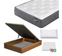 FACTORY COLCHÓN - Pack Colchón Viscoelástico LowCost + Canapé De Madera Hard + Almohada + Funda De Colchón Cherry 135x190