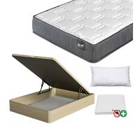 FACTORY COLCHÓN - Pack Colchón Viscoelástico LowCost + Canapé De Madera Hard + Almohada + Funda De Colchón Oak 150x190