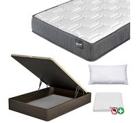 FACTORY COLCHÓN - Pack Colchón Viscoelástico LowCost + Canapé De Madera Hard + Almohada + Funda De Colchón Wenge 150x190