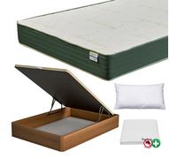 FACTORY COLCHÓN - Pack Colchón Viscoelástico Naturvisco + Canapé De Madera Hard + Almohada + Funda De Colchón Cherry 90x190