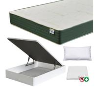 FACTORY COLCHÓN - Pack Colchón Viscoelástico Naturvisco + Canapé De Madera Hard + Almohada + Funda De Colchón White