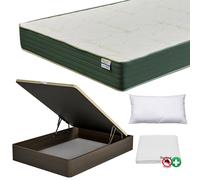FACTORY COLCHÓN - Pack Colchón Viscoelástico Naturvisco + Canapé De Madera Hard + Almohada + Funda De Colchón Wenge 135x190