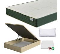 FACTORY COLCHÓN - Pack Colchón Viscoelástico Naturvisco + Canapé De Madera Hard + Almohada + Funda De Colchón Oak 135x190