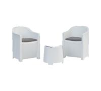 Factory Cuadros - Conjunto de Jardín Mesa con Dos Sillones Blancos con Cojines - Conjunto para Jardín, Terraza y Exterior - Mueble Jardín - Sets para Exterior