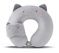 Fadcaer Almohada de Viaje Almohada de Viaje para Niños con Antifaz Almohada Cervical en Forma de U de Espuma con Memoria 100% Pura para Viajar para Adultos y Niños (Gris)