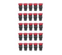Fafeicy 16mm Botón Pulsador de Champiñón con Auto-Bloqueo y Luz, 25 | Contacto de aleación de plata, actuador iluminado de 220 V CA, cabezal impermeable IP65, carcasa retardante de llama, panel