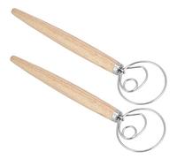 Fafeicy Batidor de Masa, Juego de Batidor de Masa Danés de Acero Inoxidable, 2 Piezas con de Roble, 33 X 8 Cm, Mezcla Manual para Madre, Pan, Pasteles, Galletas, Panaderos Caseros