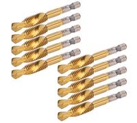 Fafeicy Broca de HSS Recubierta de Ti M10 10 Piezas, Macho de Roscar Helicoidal 6 ángulos Vástago Herramienta de Roscado para Taladro Eléctrico Accesorio de Máquina Perforación Acero