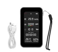 Fafeicy Detector de Calidad del Aire, Probador Portátil para Exteriores con Linterna de Emergencia y Alarma de Detección de Oxígeno, Pantalla de Presión de Humedad y Temperatura Gris