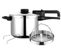 Fagor Dual Xpress Olla a Presión 6 Litros, Inducción, Express Super Rápida, Acero Inox. 18/10, Todo Tipo Cocinas, Fondo Termodifusor, Regulador de Presión, 5 Sistemas Seguridad, Incluye Cestillo