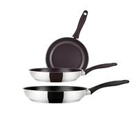 Fagor Enara Set Juego Sartenes Inducción 18-20-24 cm, Acero Inoxidable, Antiadherente Ecológico XYLAN PLUS sin PFOA, Fondo Difusor 3 Capas, Apta para Todas Las Cocinas, Vitrocerámica, Gas