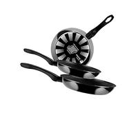 Fagor Indutherm Juego Sartenes Inducción 20-24-28 cm, Acero Esmaltado, Antiadherente Ecológico XYLAN PLUS sin PFOA, Alto Espesor, Apta para Todas Las Cocinas, Vitrocerámica, Gas, Lavavajillas, Negro