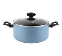 Fagor Maxima Cacerola Inducción 24 cm, Tapa de Cristal, Aluminio Forjado, Espesor 4 mm, Antiadherente Ecológico XYLAN PLUS sin PFOA, Apta Todas Las Cocinas, Vitrocerámica, Gas, Lavavajillas, Azul