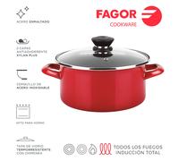 Fagor optimax cacerola inducción 24 cm, tapa de cristal, acero esmalt