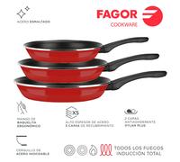 Fagor set 3 ud sartenes optimax 20cm, 24cm y diam.28cm rojo mate, apli